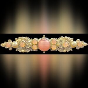 Vintage Spingarn New York Glass Poured Rose Pink Gripoix Cabochon Brooch